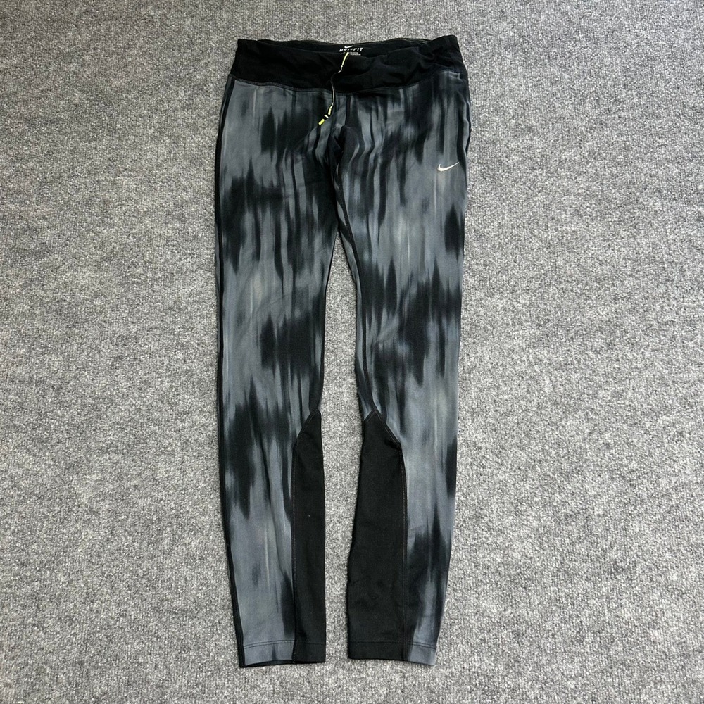 Nike Leggings Womens Size M Black Grey Dri-Fit Abstract Tie Dye Athletic Running